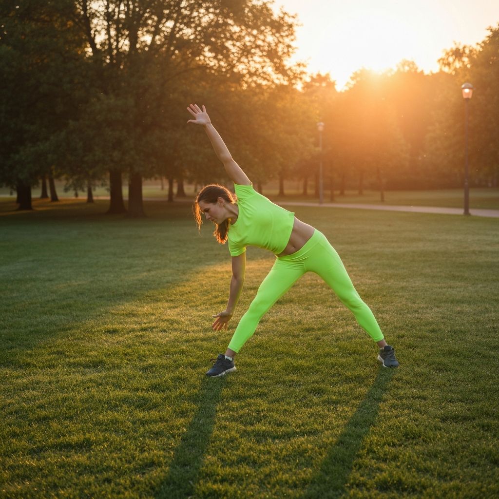 Active person stretching at sunrise in nature